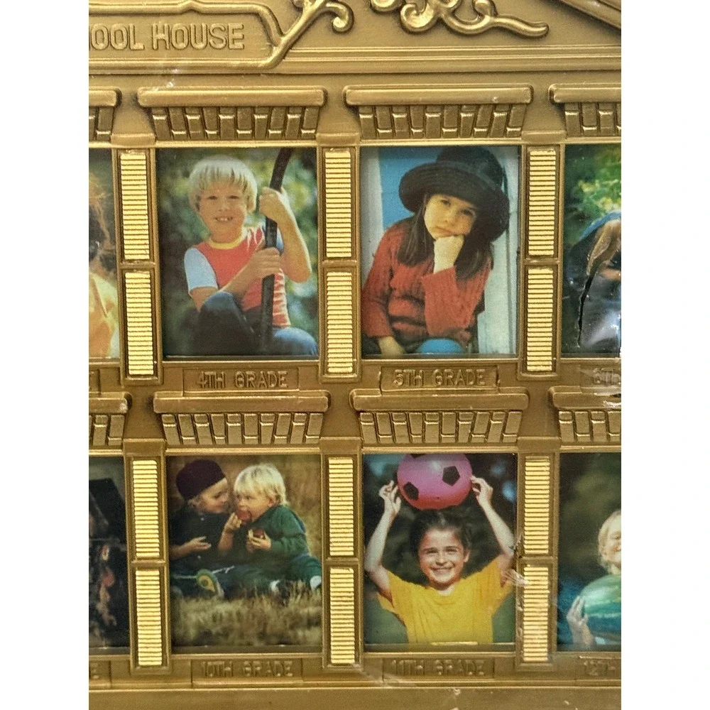 Vintage Gold Schoolhouse Plasti K-12 School Years Multi Photo Collage Frame New